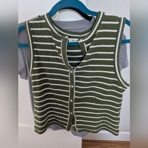 Green Striped Women's Sleeveless Top